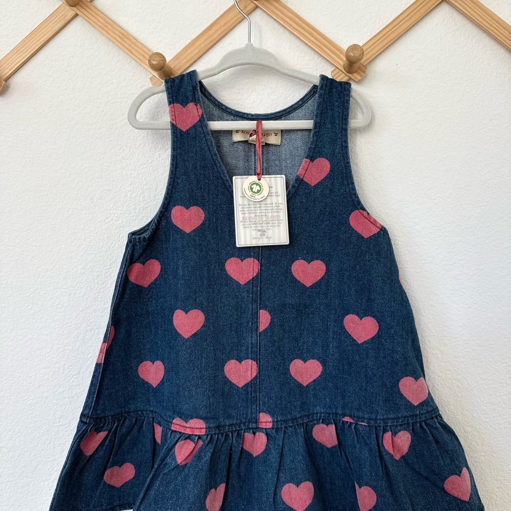 Kids Denim Heart Print Dress in Navy and Pink